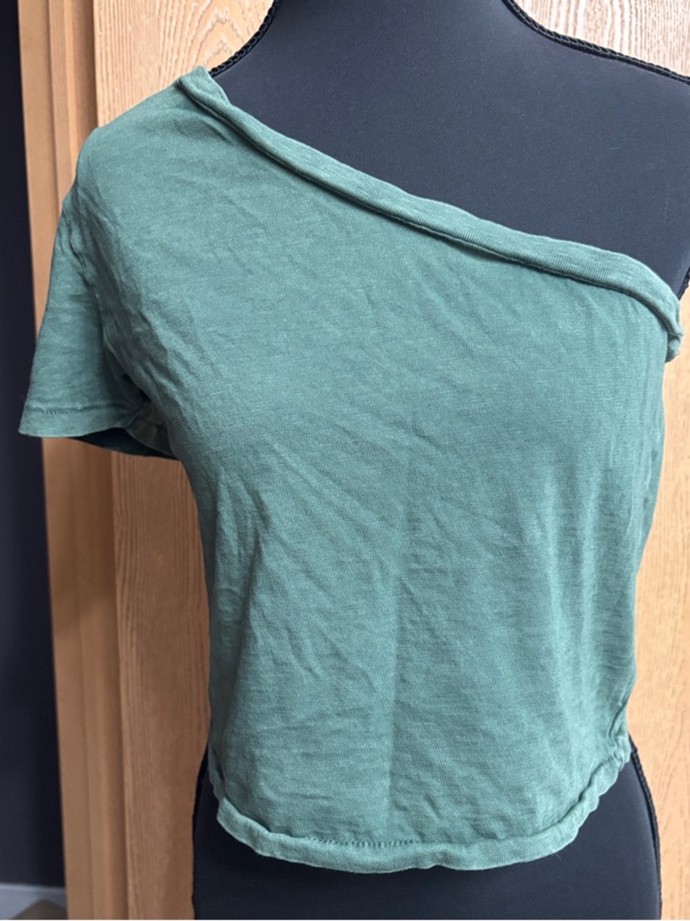 aerie One-Shoulder Cropped Top in Sage Green